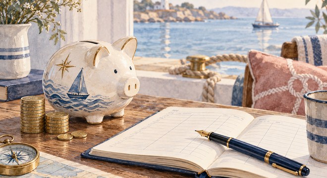 Tirelire en céramique et carnet de comptes