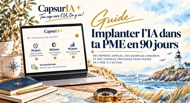 Couverture du guide « Implanter l'IA dans ta PME en 90 jours », CapsurIA