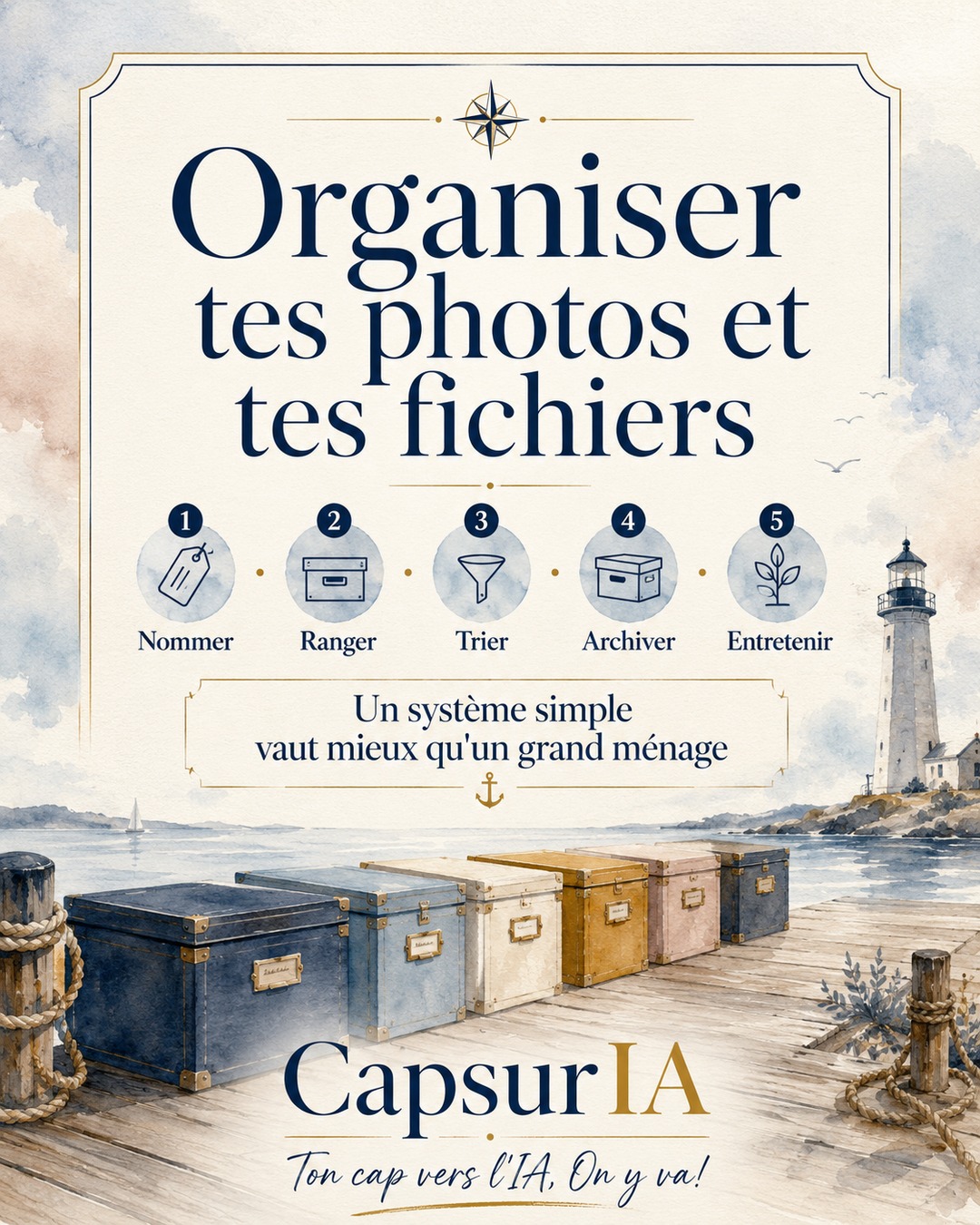 Affiche CapsurIA · Organiser tes photos et tes fichiers : nommer, ranger, trier, archiver, entretenir
