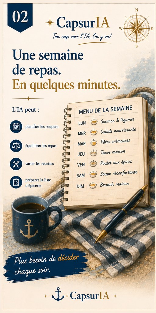 Affiche CapsurIA : Une semaine de repas. En quelques minutes