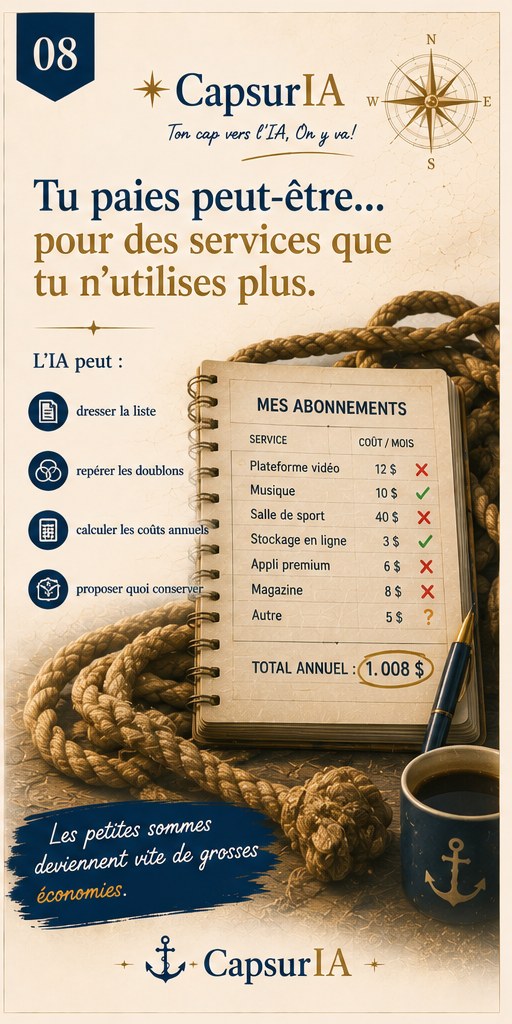 Affiche CapsurIA : Tu paies peut-être pour des services que tu n'utilises plus