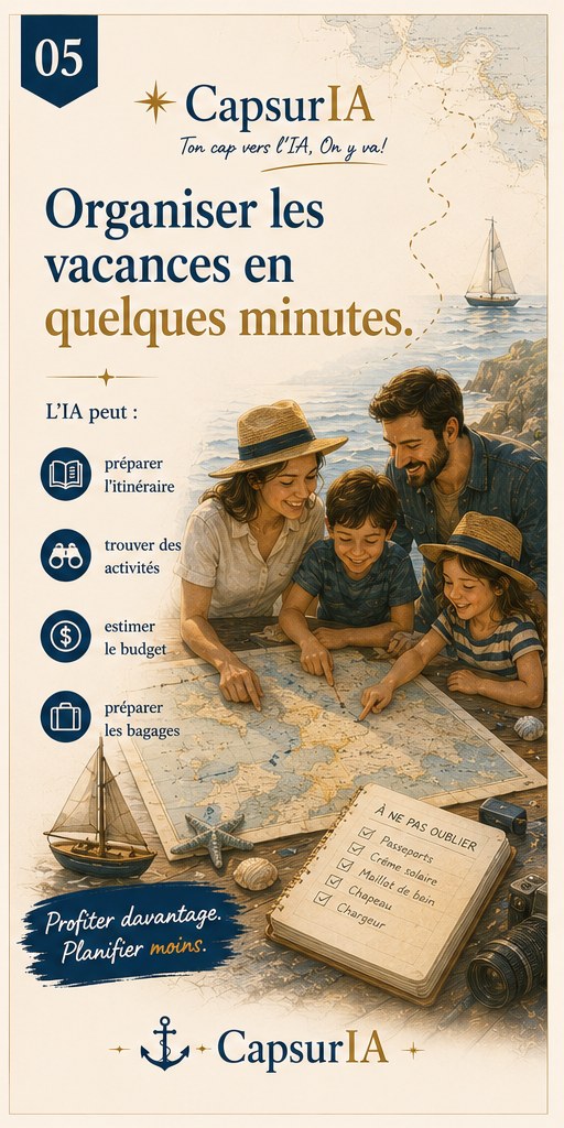 Affiche CapsurIA : Organiser les vacances en quelques minutes