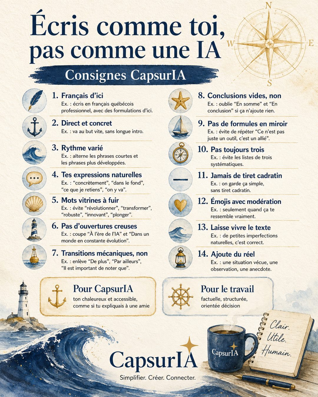Affiche CapsurIA : 14 réflexes pour écrire comme toi et pas comme une IA