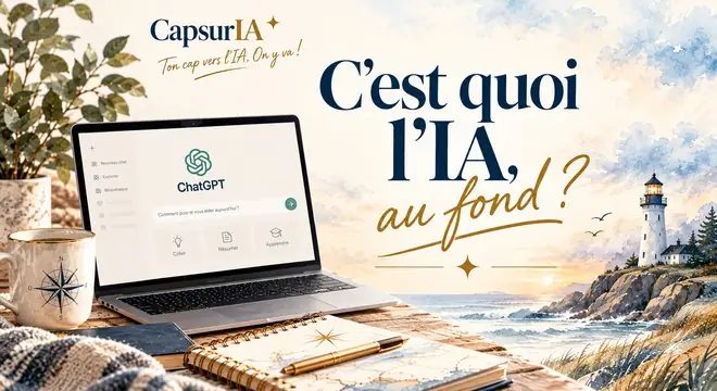 Couverture du guide « C'est quoi l'IA, au fond? », CapsurIA