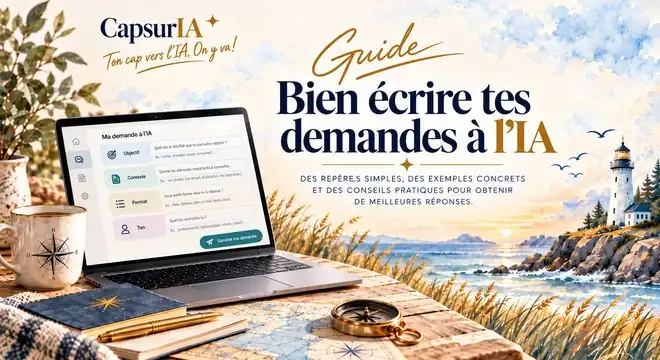Couverture du guide « Bien écrire tes demandes à l'IA », CapsurIA