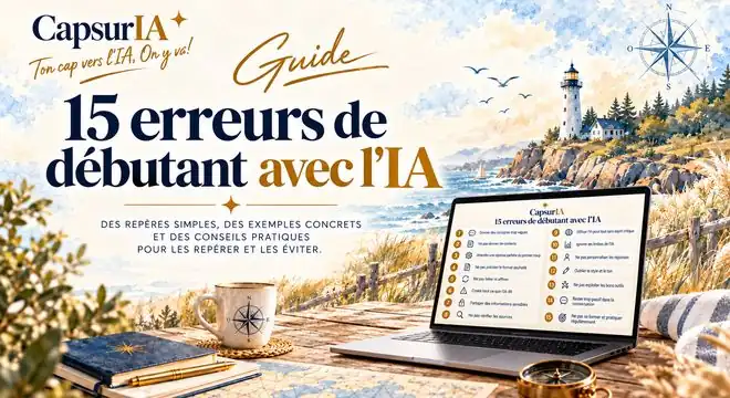 Couverture du guide « 15 erreurs de débutant avec l'IA », CapsurIA