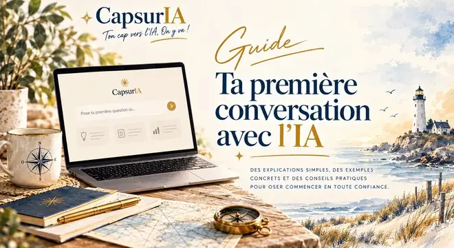 Couverture du guide « Ta première conversation avec l'IA », CapsurIA