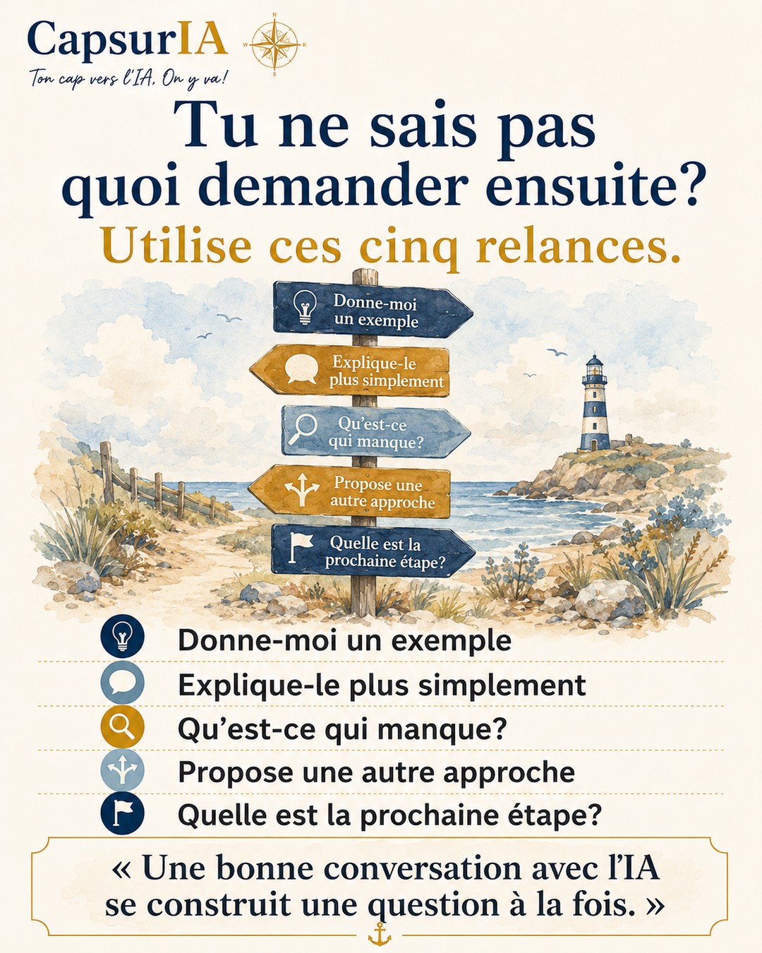Affiche CapsurIA : cinq relances pour poursuivre une conversation avec l'IA