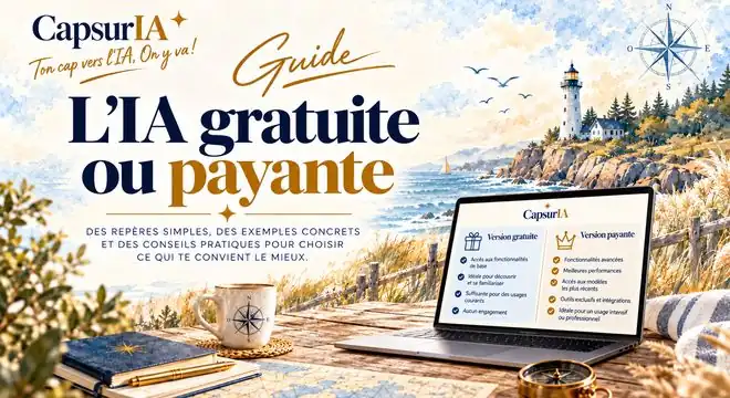 Couverture du guide « IA gratuite ou payante », CapsurIA