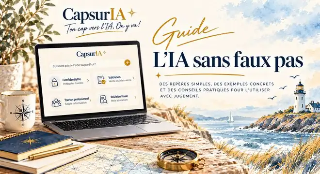 Couverture du guide « L'IA au travail sans faux pas », CapsurIA