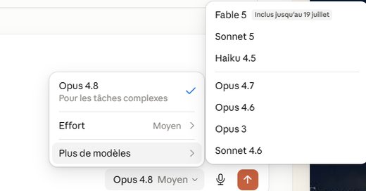 Menu de modèles dans Claude