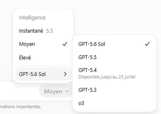 Menu de modèles dans ChatGPT