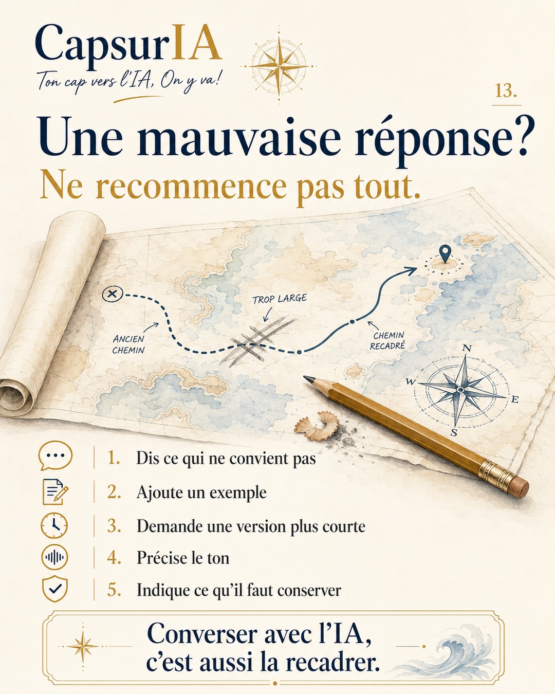 Affiche CapsurIA : recadrer une mauvaise réponse au lieu de tout recommencer