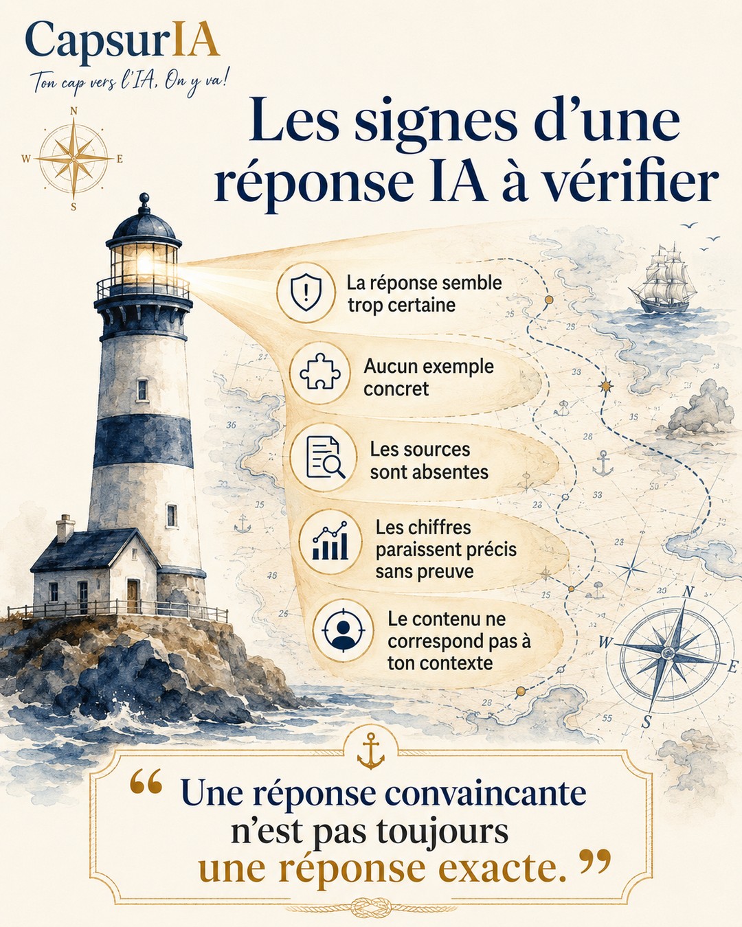 Affiche CapsurIA : les signes d'une réponse IA à vérifier